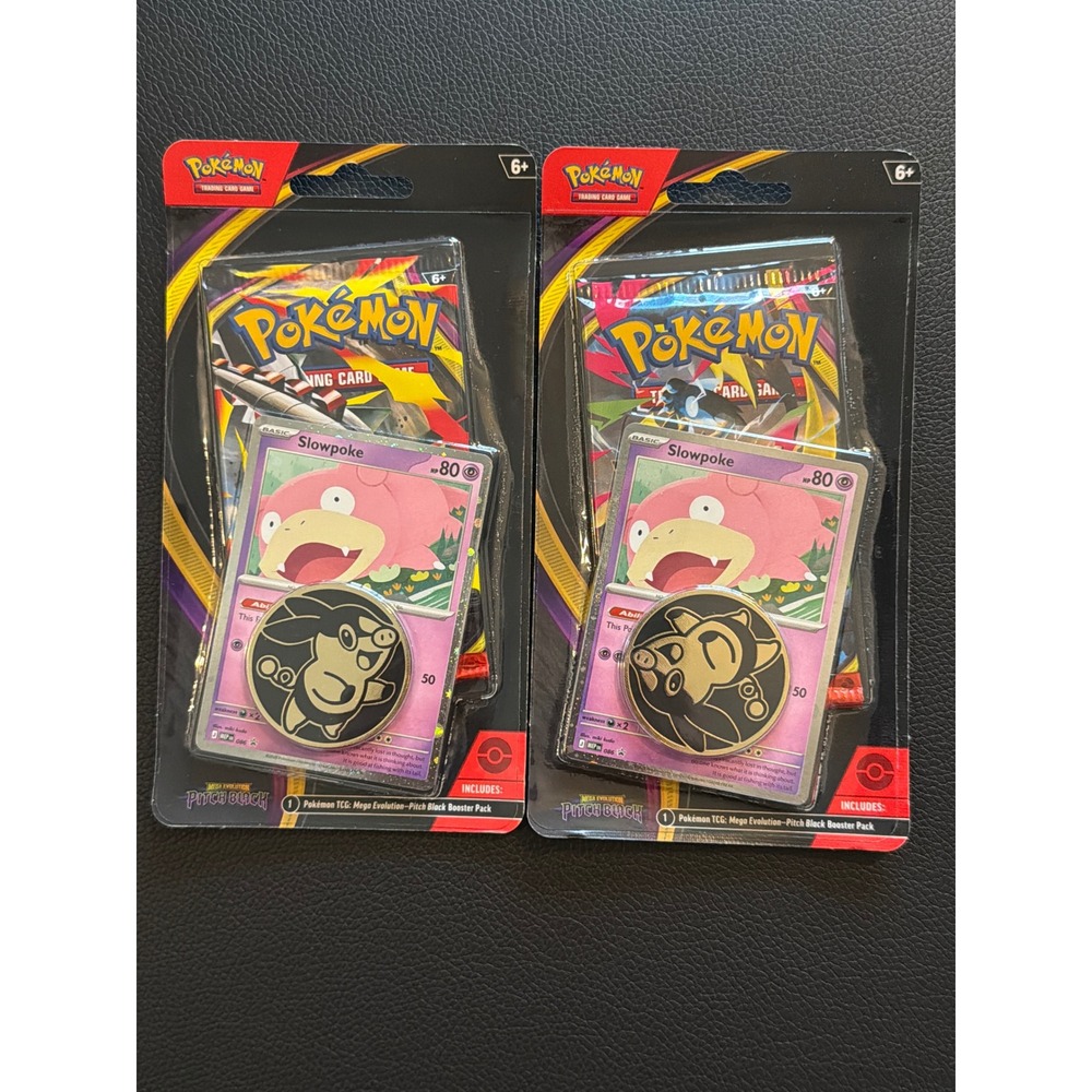 2x Pokemon TCG Mega Evolution Pitch Black Blister Packs Slowpoke Promo Coin